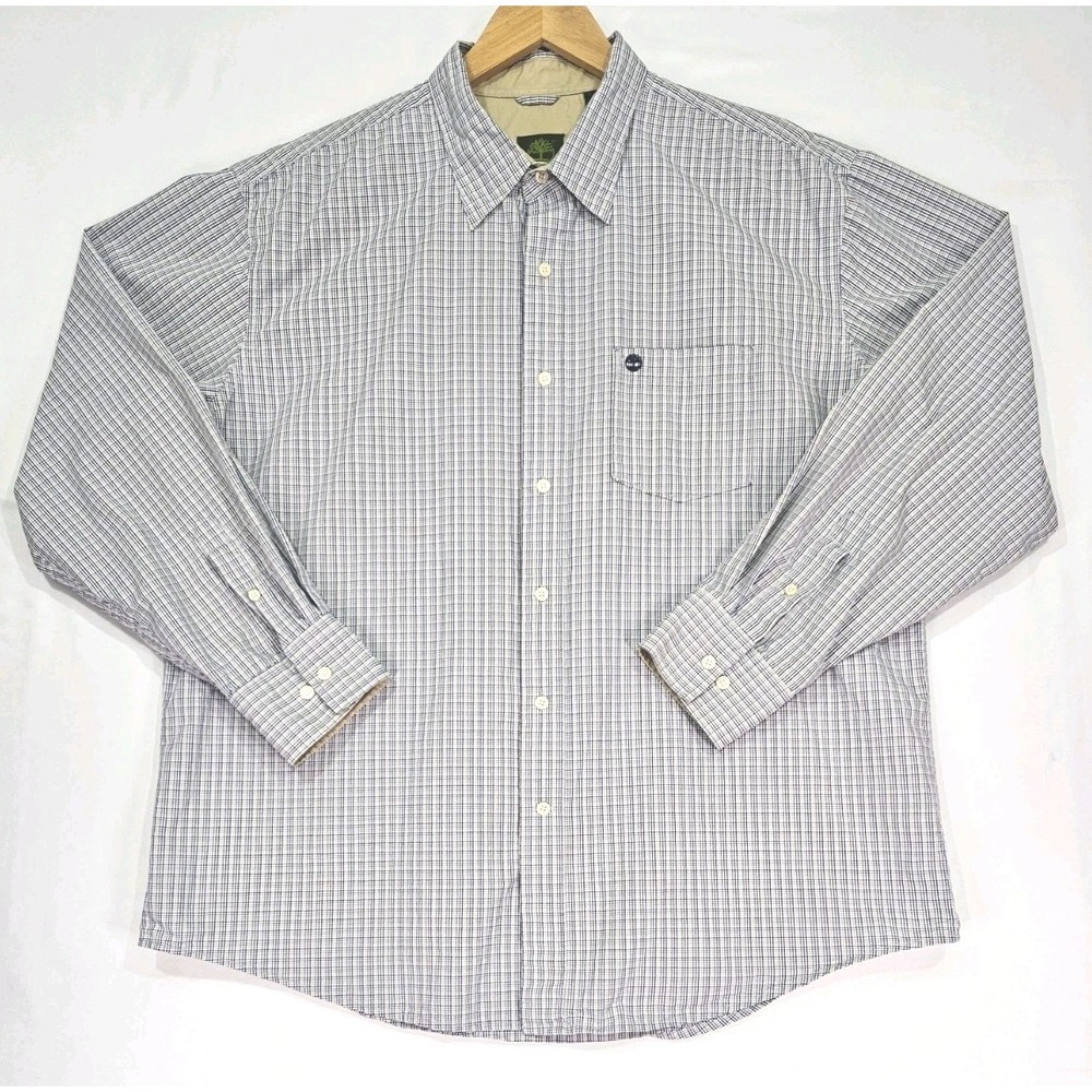 TIMBERLAND Button Down Slim Fit Blue Grey Check Casual Shirt Men's Size XL
